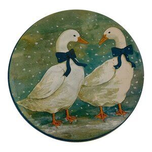 Vintage 1980s Round Winter Geese Tin With Blue Bows For Cookies & Biscuits